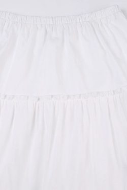 Y2K Boho Elastic Waist Pleated Maxi Skirt in White