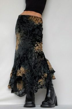 Y2K Boho Streetwear Leopard Print Skirt - Vintage Grunge Long Skirt
