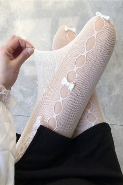 Y2K Bowknot Stockings - Sexy Hollow Black Lolita Socks