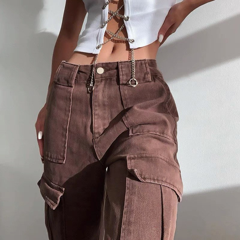 Y2K Brown Cargo Pants - Trendy Retro Fashion for Men and Women