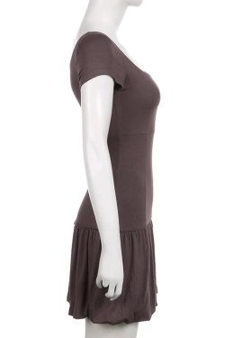 Y2K Brown Mini Dress Short Sleeve Summer Streetwear