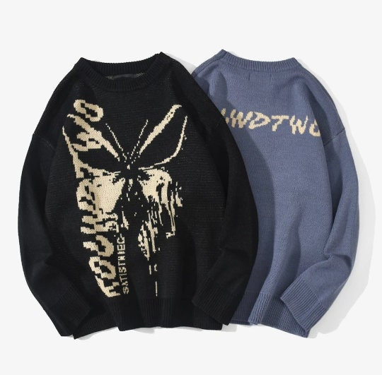 Y2K Butterfly Knit Pullover Sweater | Streetwear Style
