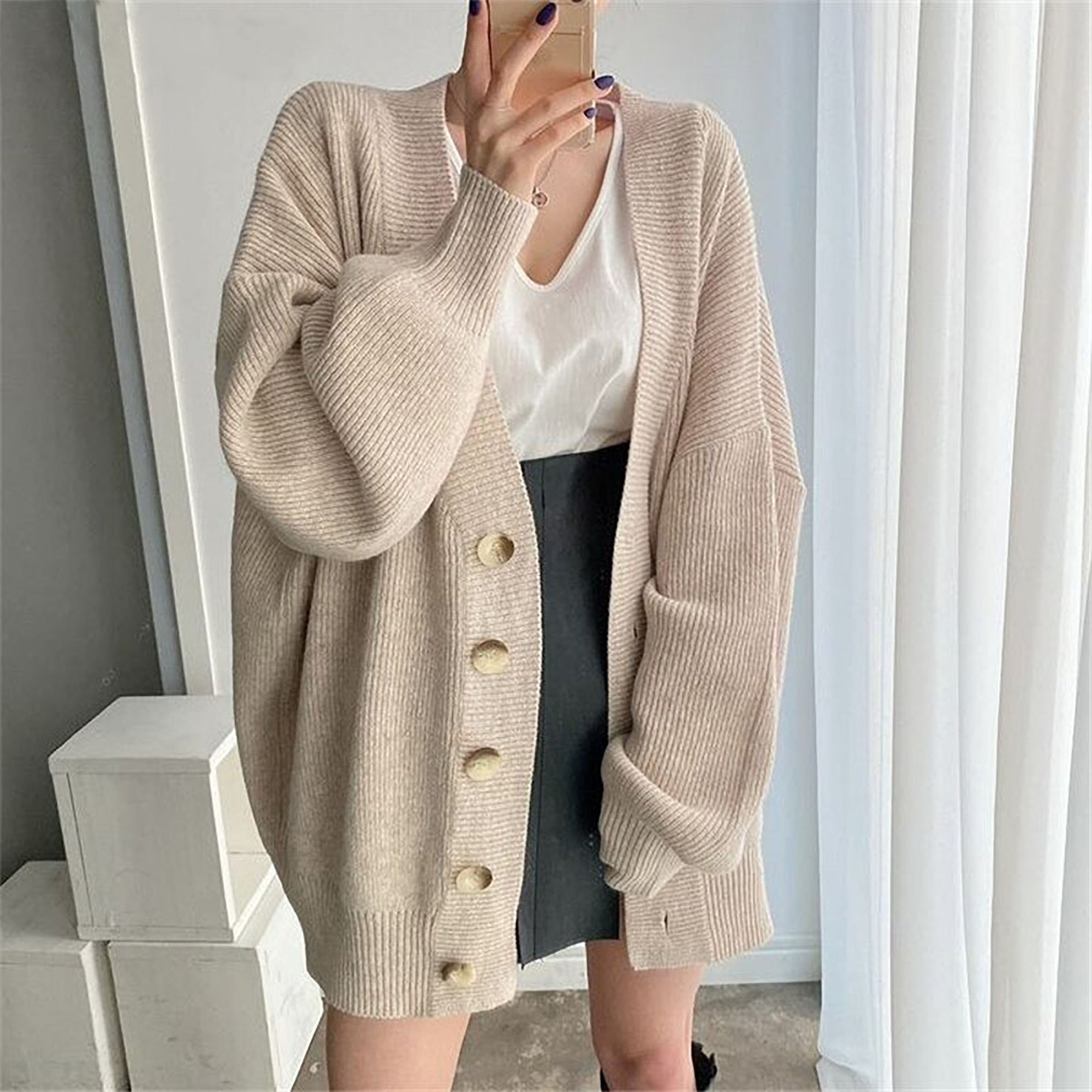 Y2K Buttoned Knitted Cardigan - Loose Fit Autumn Winter Sweater Jacket