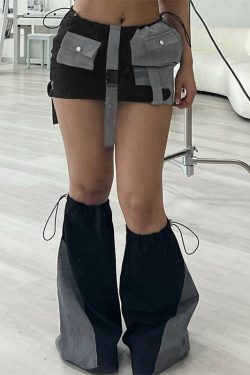 Y2K Cargo Mini Skirt - Patchwork Knee Socks Streetwear