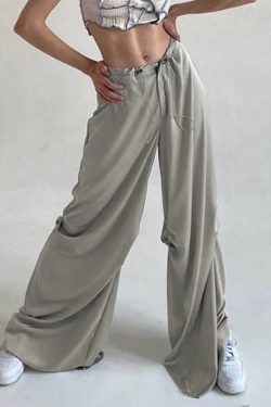 Y2K Cargo Pants, High Waisted Wide Leg, Elastic Waist | Women's