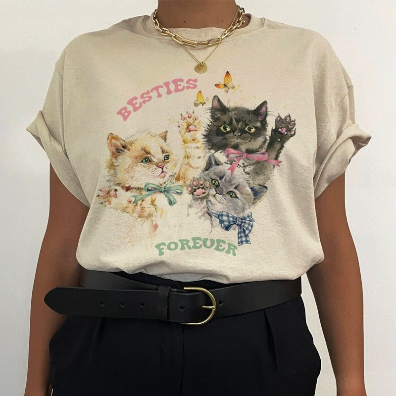 Y2K Cat Lover Graphic Tee - Vintage Style Streetwear