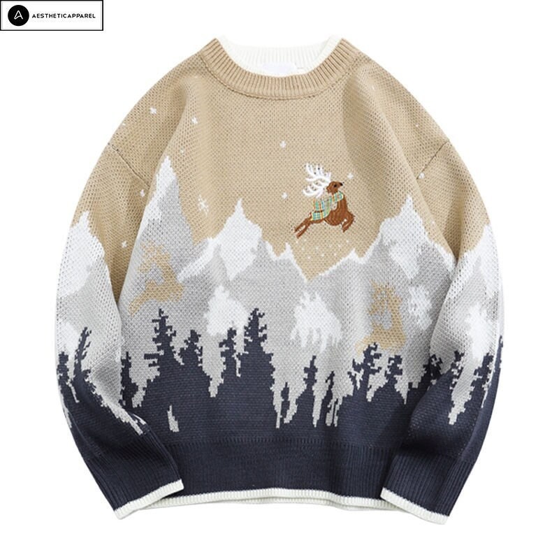 Y2K Christmas Animal Embroider Sweater - Vintage Harajuku