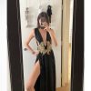Y2K Cleopatra Inspired Plunging Neckline Gown for Women