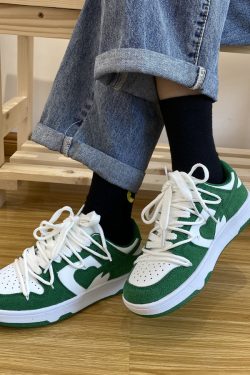 Y2K Clothing: Bape Green Star Platform Sneakers