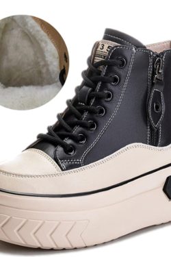 Y2K Clothing: Black & White Platform Wedge Heel High Top Sneakers