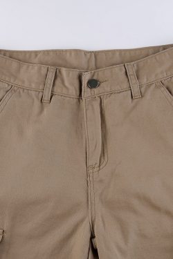 Y2K Clothing Low Waist Cargo Pants Khaki Streetwear Denim Trousers