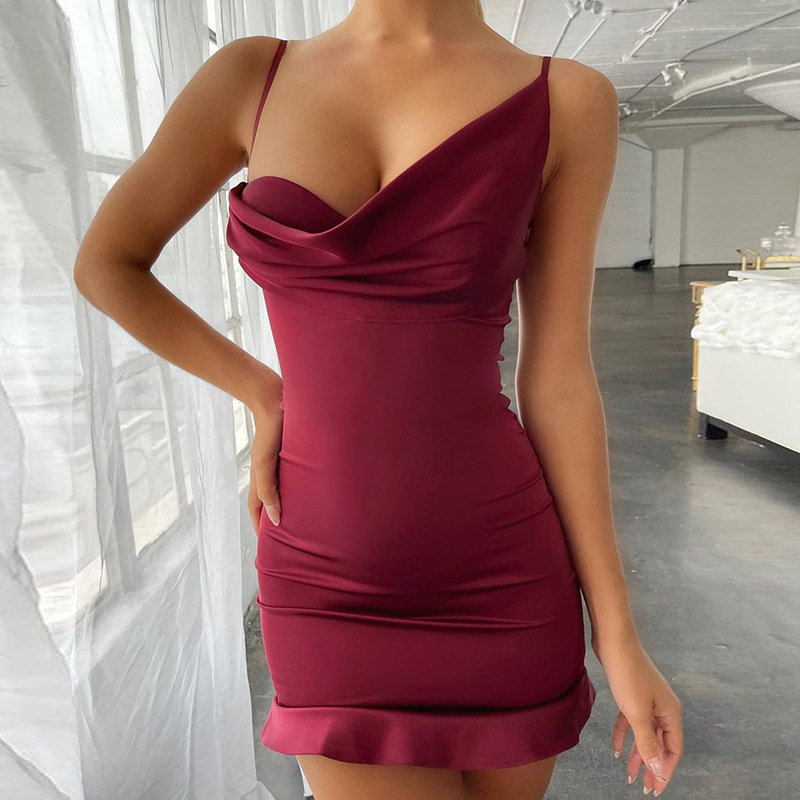 Y2K Clothing Slanted Shoulder Lace Wrap Hip Dress