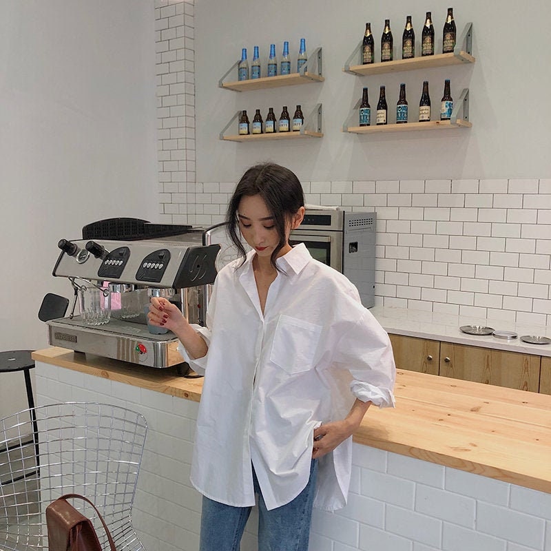 Y2K Clothing: White OverSized Korean Style Women's Shirt
