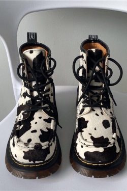 Y2K Cow Print Ankle Boot - Trendy Fashion Footwear
