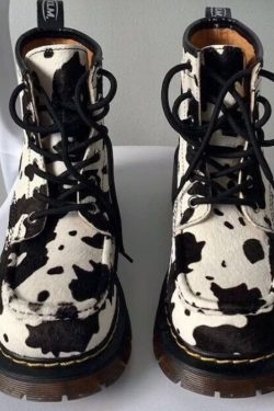 Y2K Cow Print Ankle Boot - Trendy Fashion Footwear