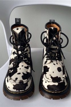 Y2K Cow Print Ankle Boot Retro Fashion Footwear