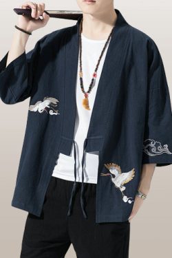 Y2K Crane Kimono Robe Japanese Haori Cardigan