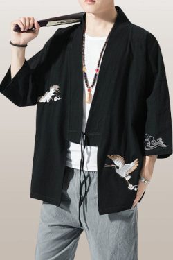 Y2K Crane Kimono Robe Japanese Haori Cardigan