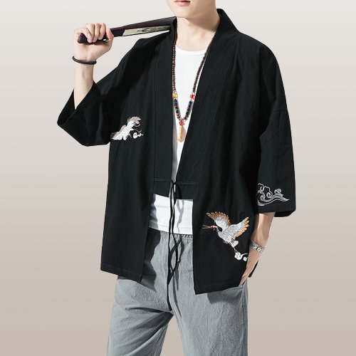 Y2K Crane Kimono Robe Japanese Haori Cardigan