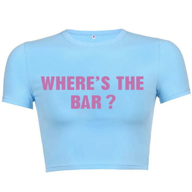 Y2K Crop Tee - Funny Slogan Text T-shirt - Blue Baby Tees
