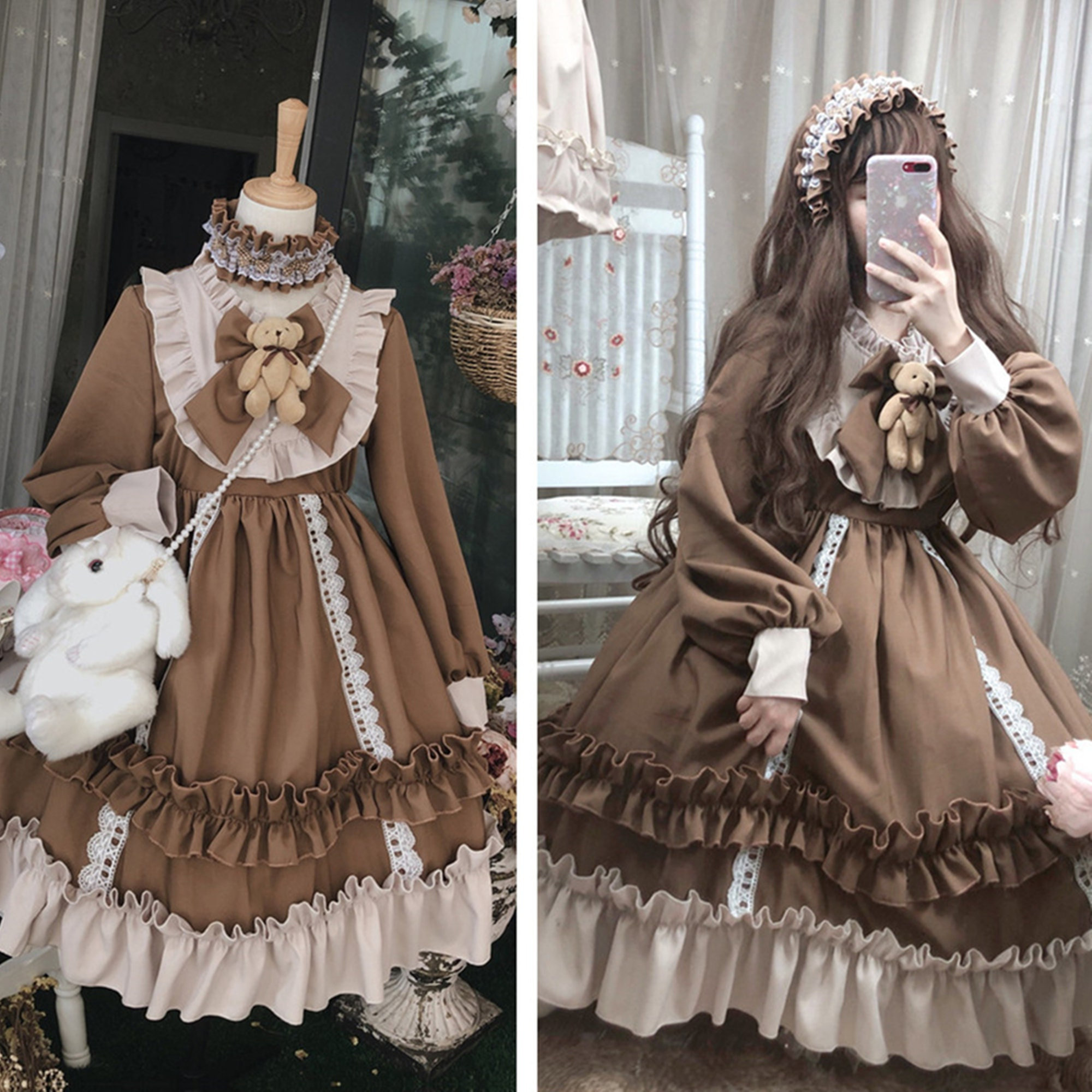 Y2K Cute Bear Princess Dress | Puff Sleeve Ruffle Costume Dress