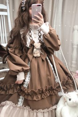 Y2K Cute Bear Princess Dress | Puff Sleeve Ruffle Costume Dress