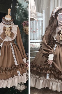 Y2K Cute Bear Princess Dress | Puff Sleeve Ruffle Costume Dress