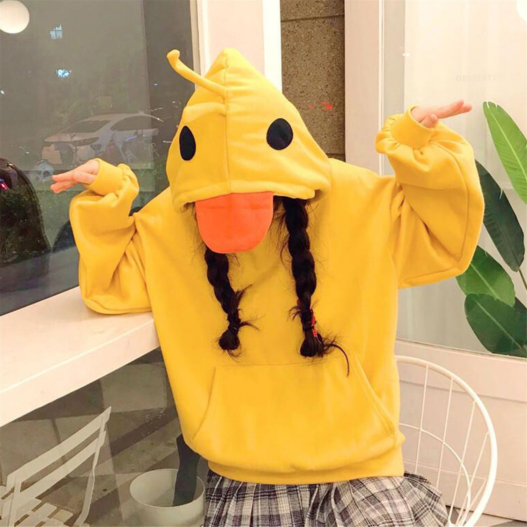 Y2K Cute Duck Shape Hoodie | Kawaii Puff Sleeve Yellow Duck Hoodie