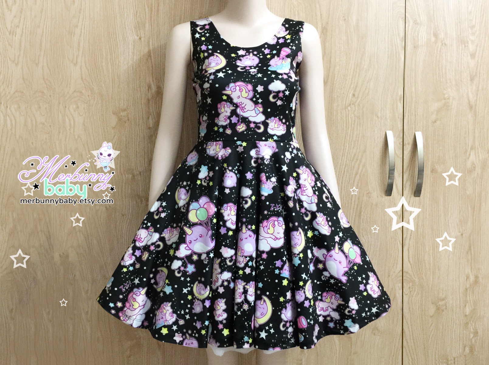 Y2K Cute Kawaii Skater Dress with Unicorns and Narwhals