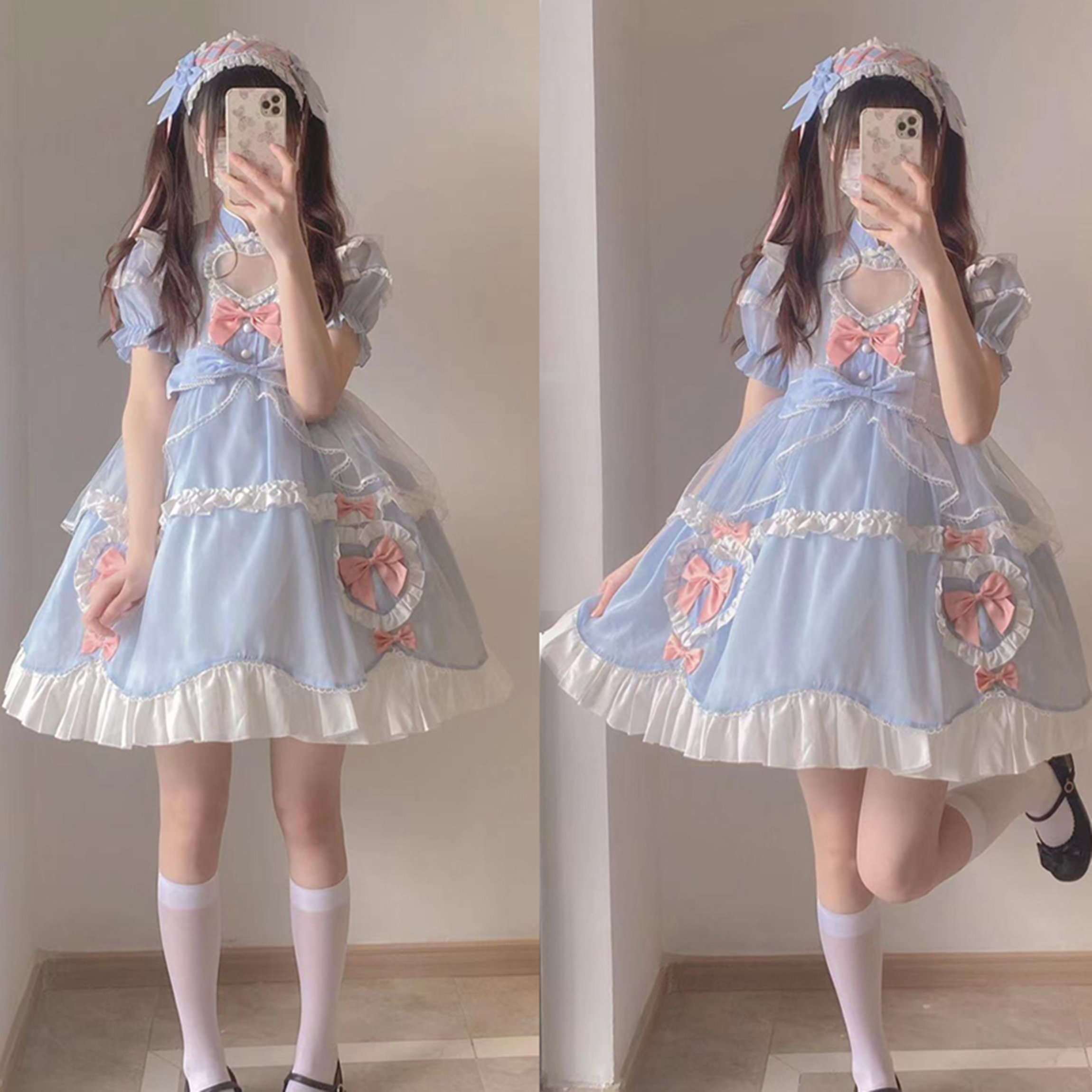 Y2K Cute Lolita Frenchmaid Ruffle Babydoll Party Dress