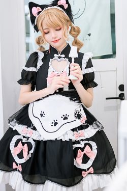 Y2K Cute Lolita Frenchmaid Ruffle Babydoll Party Dress