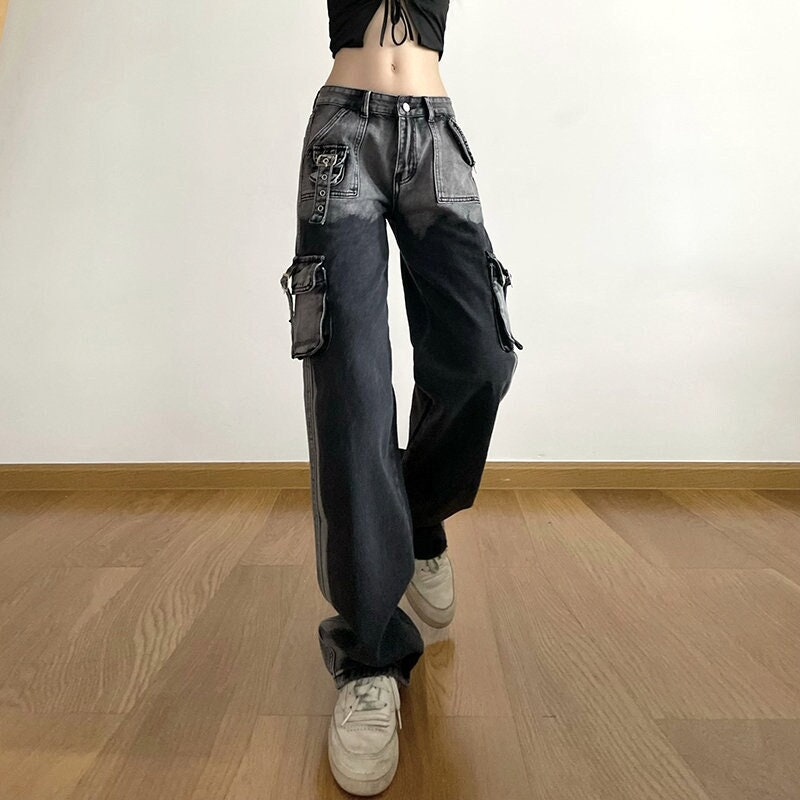 Y2K Denim Cargo Pants: Streetwear, Gothic, Grunge, Tie Dye