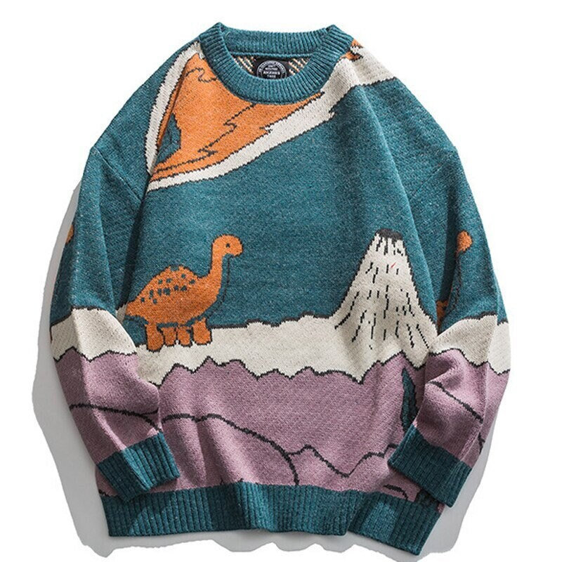 Y2K Dinosaur Knitted Sweater - Japanese Style Streetwear