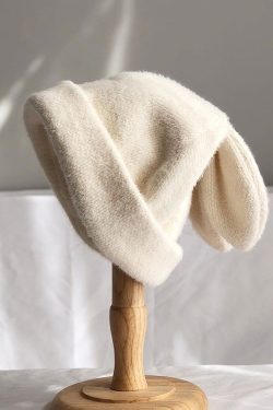 Y2K Draping Bunny Ears Fur Lined Winter Hat | Wool Knitted Beanie