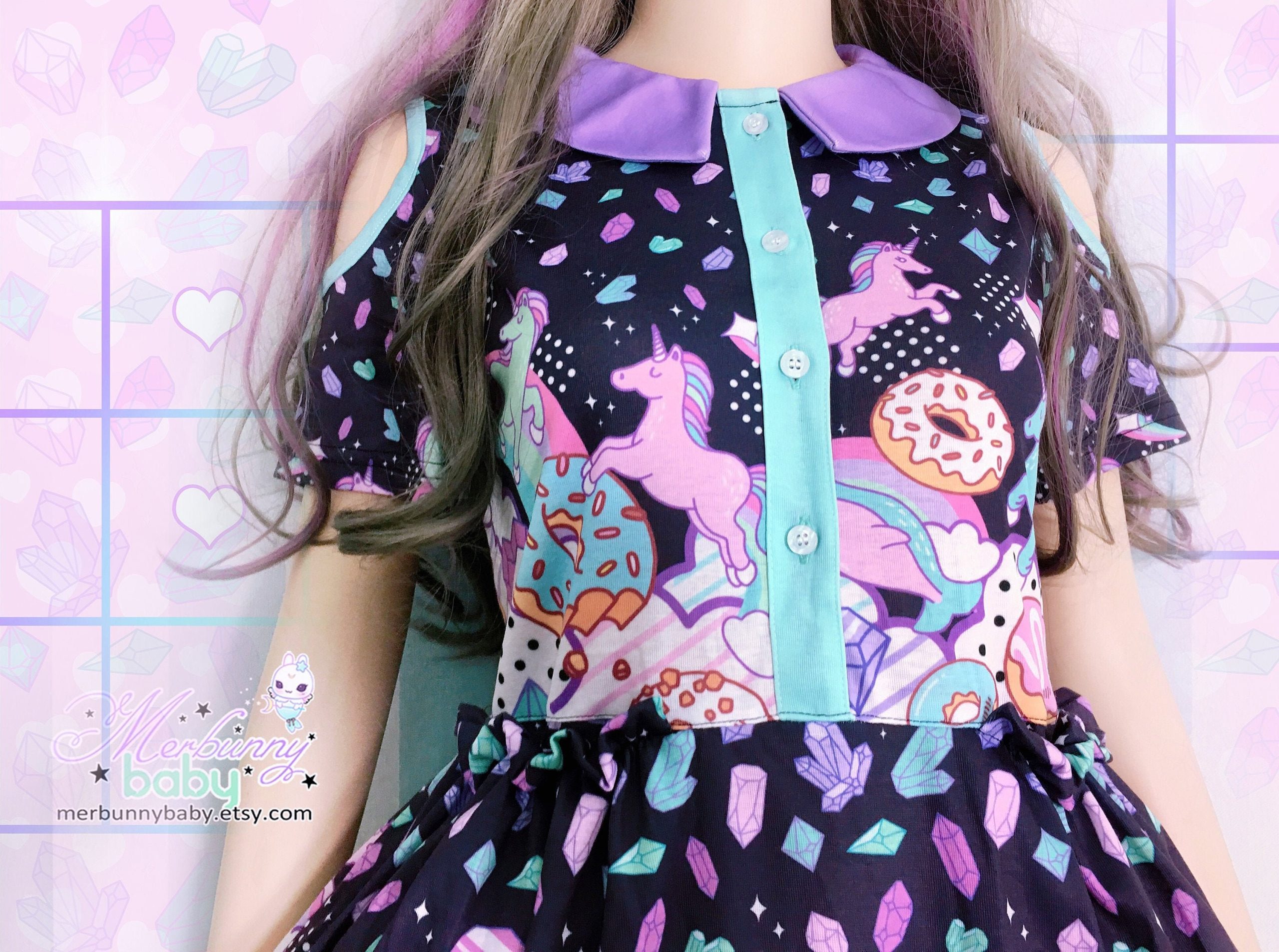 Y2K Fairy Kei Unicorn Kingdom Lolita Dress with Cutout Shoulder