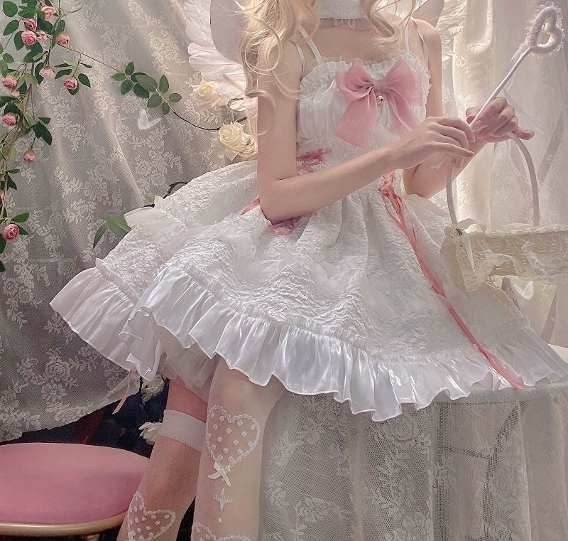 Y2K Fairy Lolita Summer Dress with Pink Bow Detail