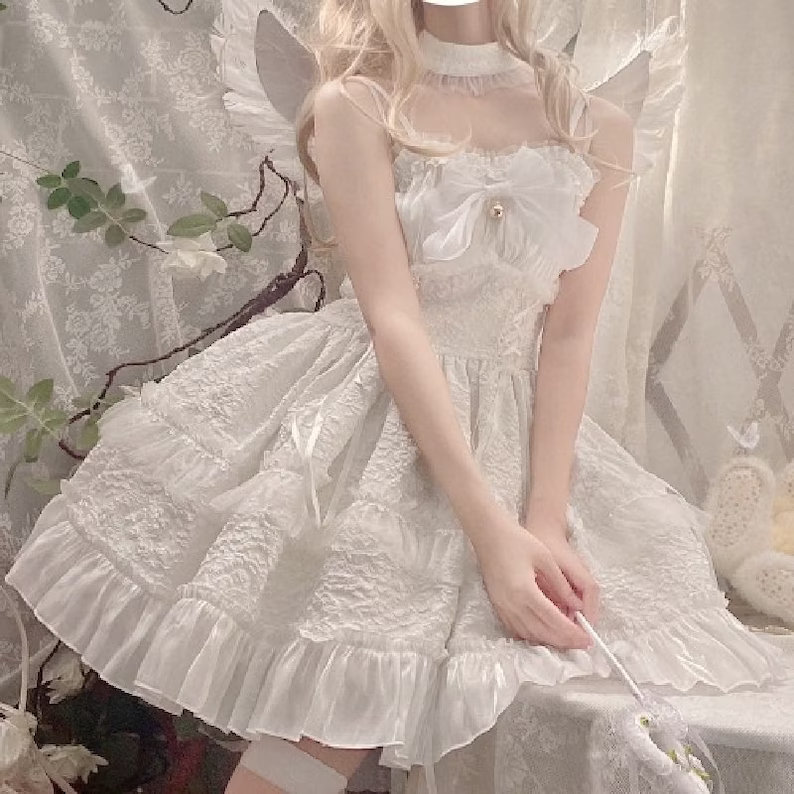 Y2K Fairy Princess Halter Lolita Dress with Pink Bow