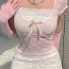 Y2K Fairycore Lace Crop Top Lolita Style Sweater Tee