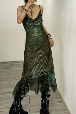 Y2K Fashion Leopard Print Asymmetric Midi Dress