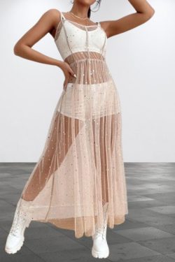 Y2K Festival Mesh Overdress - Sexy Pleated Bohemian Dress