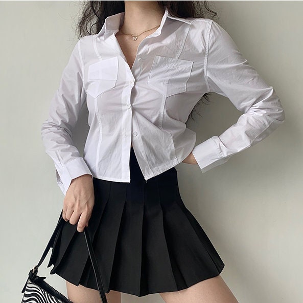 Y2K Fitted White Button-Up Shirt - Trendy Vintage Style for Women
