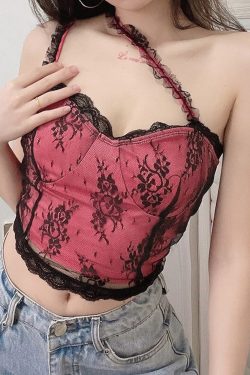 Y2K Floral Corset Style Pink Chiffon Ruffles Cami