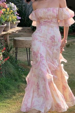 Y2K Floral Parisian Dress | French Style Chiffon Midi Dress