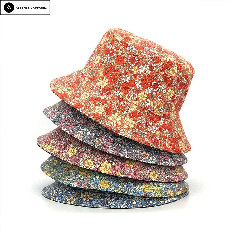 Y2K Floral Print Bucket Hat, Summer Beach Fashion Cap