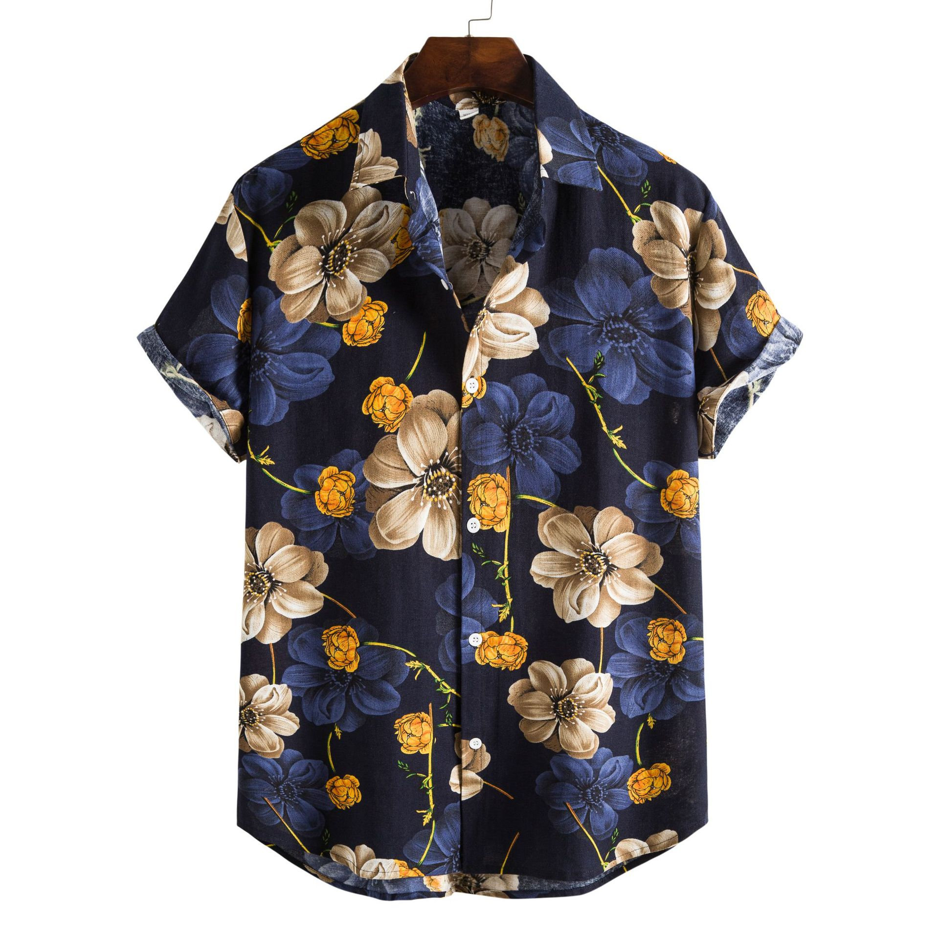 Y2K Floral Print Hawaiian Shirt - Slim Fit Short Sleeves