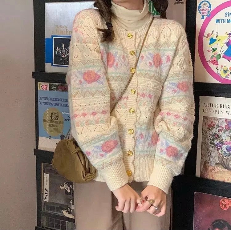 Y2K Floral Sweater - Cute Elegant Vintage Knitwear