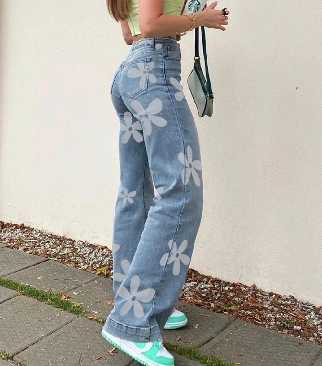 Y2K Flower Print High-Rise Street Style Jeans