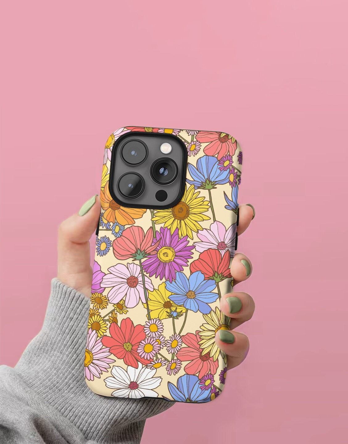 Y2K Flower Retro iPhone Case - Groovy Hippie Design - Fits iPhone