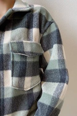 Y2K Forest Green Plaid Shacket - Trendy OverSized Checkered Jacket