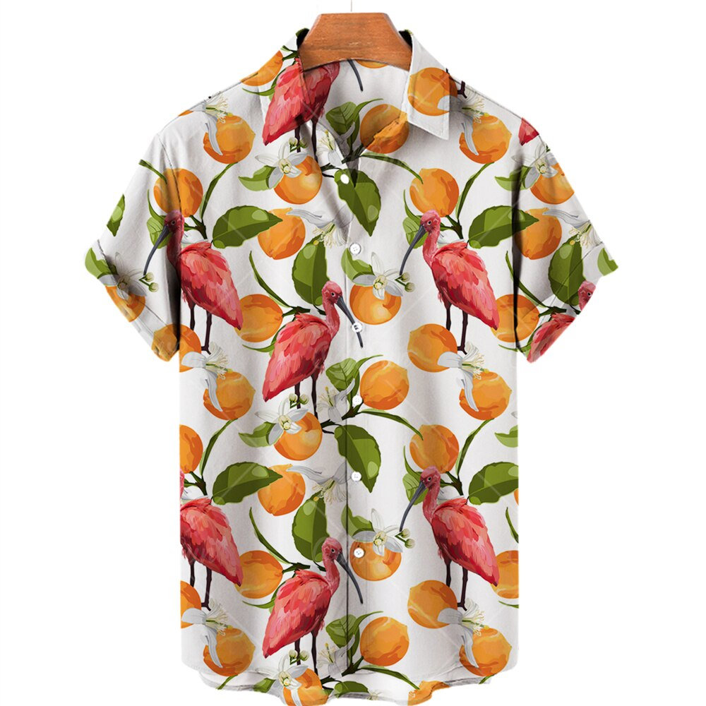 Y2K Fruit Pattern Short Sleeve Button Loose Top for Men